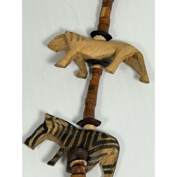 Hand Carved Wooden Necklace Beads Safari Animals Tribal 31" Zebra Elephant More - Picture 8 of 11